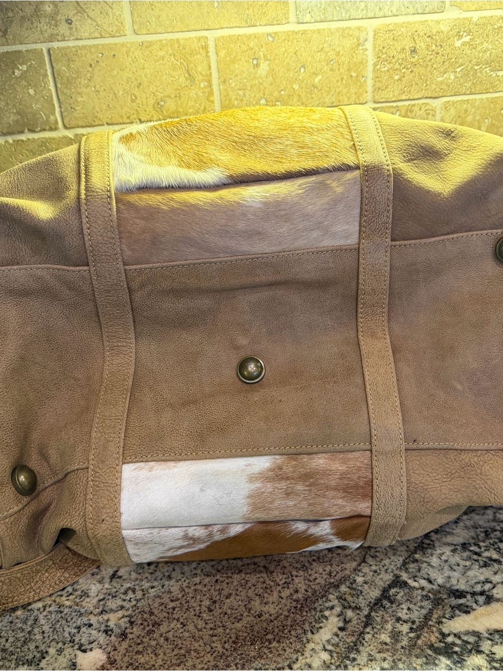 Myra Bag Tan Leather & Brown White Cowhide Weekender Bag - Picture 5 of 11